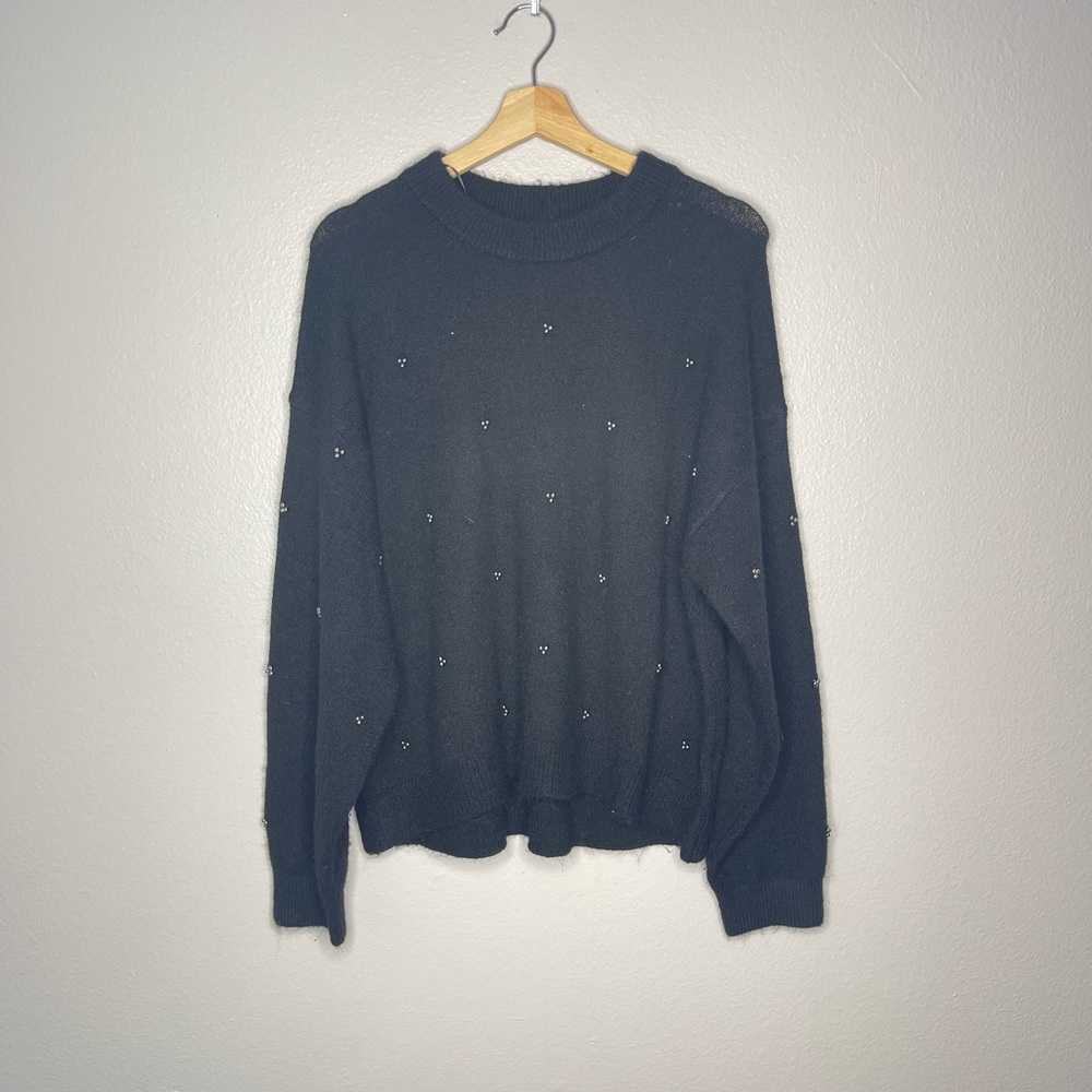 H&M Black Bejeweled Sheer Soft Sweater Size Medium